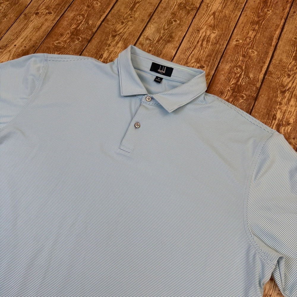Dunhill Links Polo Shirt Mens Extra Large Blue Striped Short Sleeve Golf